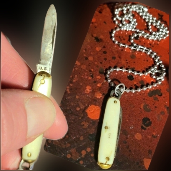 Self defense jewelry vtg art deco silver made in usa crm handle knife necklace - Picture 17 of 17